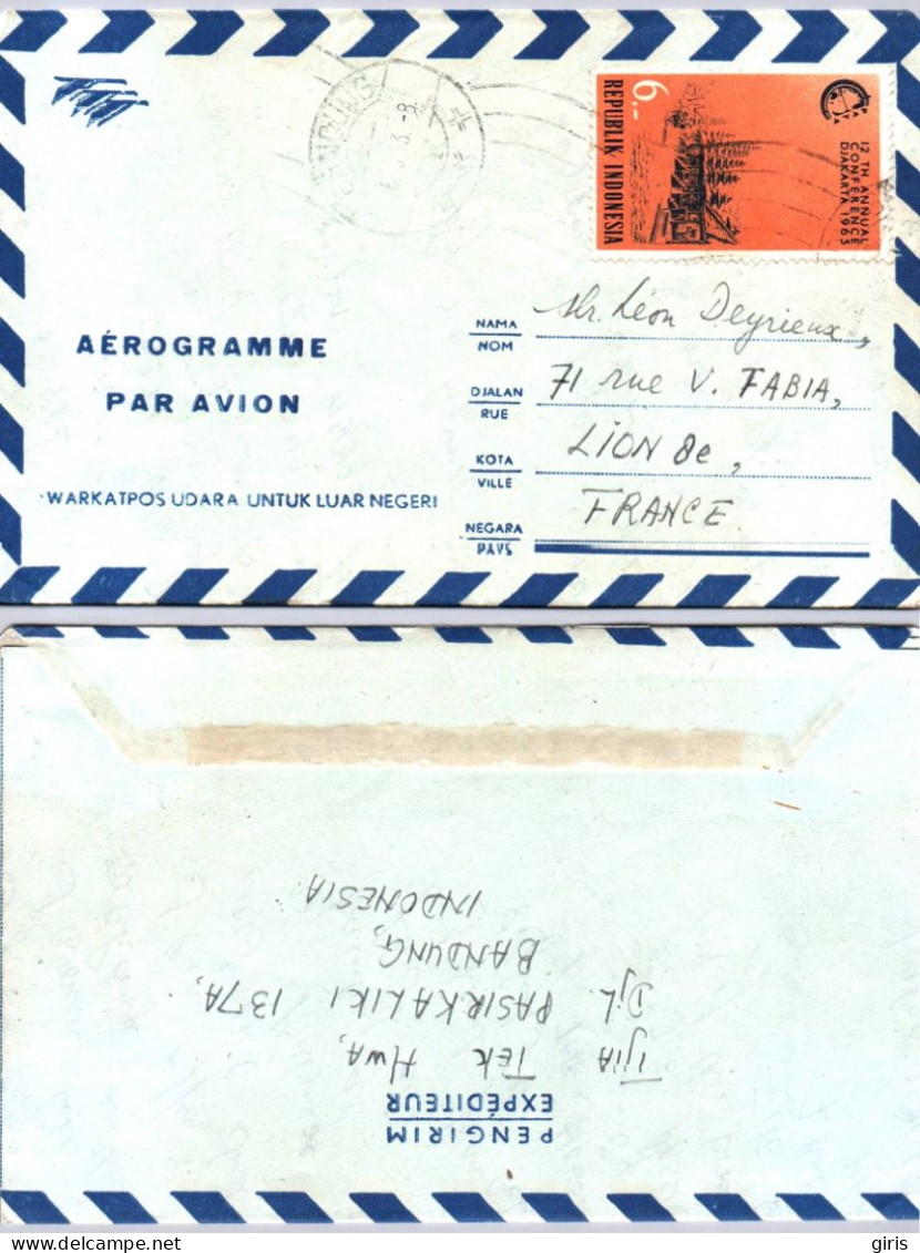 Indonésie - Lettre - Obl Bandung 1963 - Pour Lyon 8eme - Par Avion - Indonésie