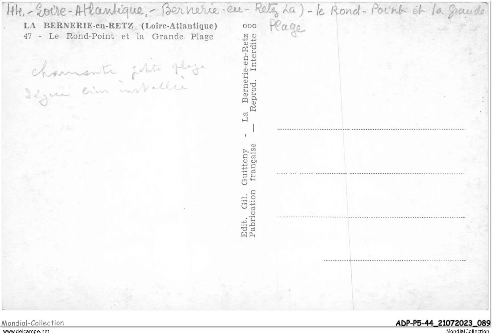 ADPP5-44-0421 - LA BERNERIE-en-RETZ - Le Rond Point Et La Grande Plage - La Bernerie-en-Retz