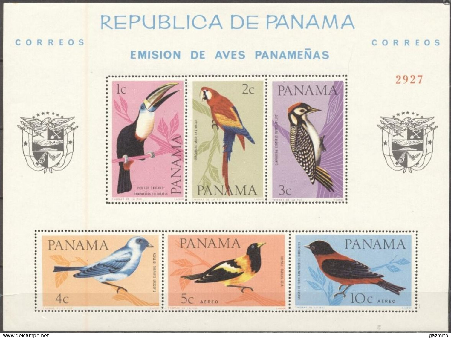 Panama 1965, Birds, Tucan, Parrot, Block, - Parrots