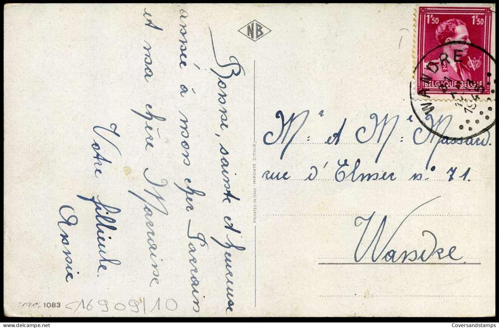 691 Op Postkaart Van Wandre Naar Wandre - 1936-1957 Open Collar