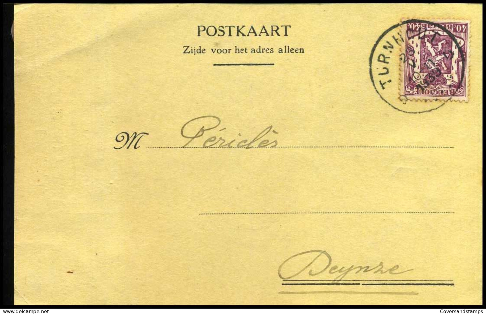 479 Op Postkaart Van Turnhout Naar Deynze - 23/05/1939 - 'Huis Wed. A. Moerman-Verheyden, Turnhout' - 1935-1949 Sellos Pequeños Del Estado