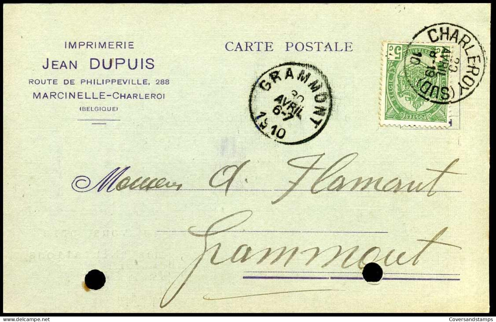 Carte Postale / Postkaart - 'Imprimerie Jean Dupuis, Marcinelle-Charleroi' - 1893-1907 Wapenschild