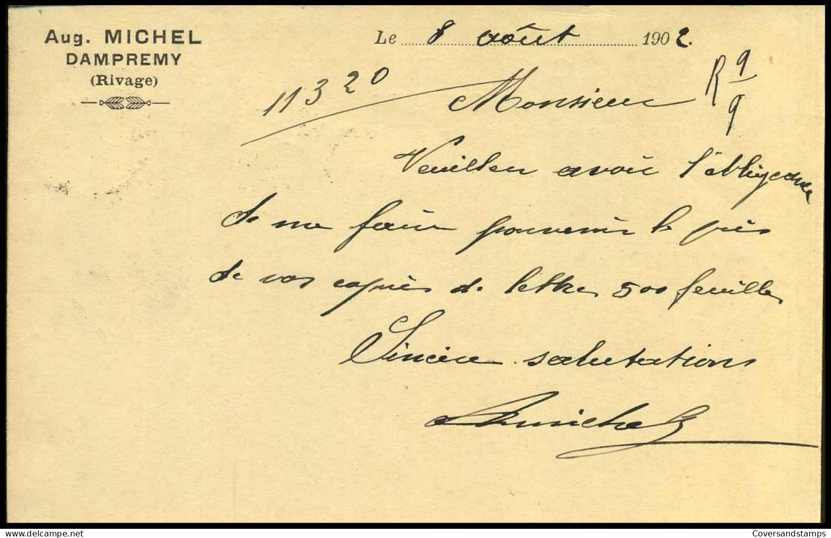 68 Op Carte Postale Van Charleroi Naar Turnhout Op 08/08/1902 - 'Aug. Michel, Dampremy' - 1893-1907 Armoiries