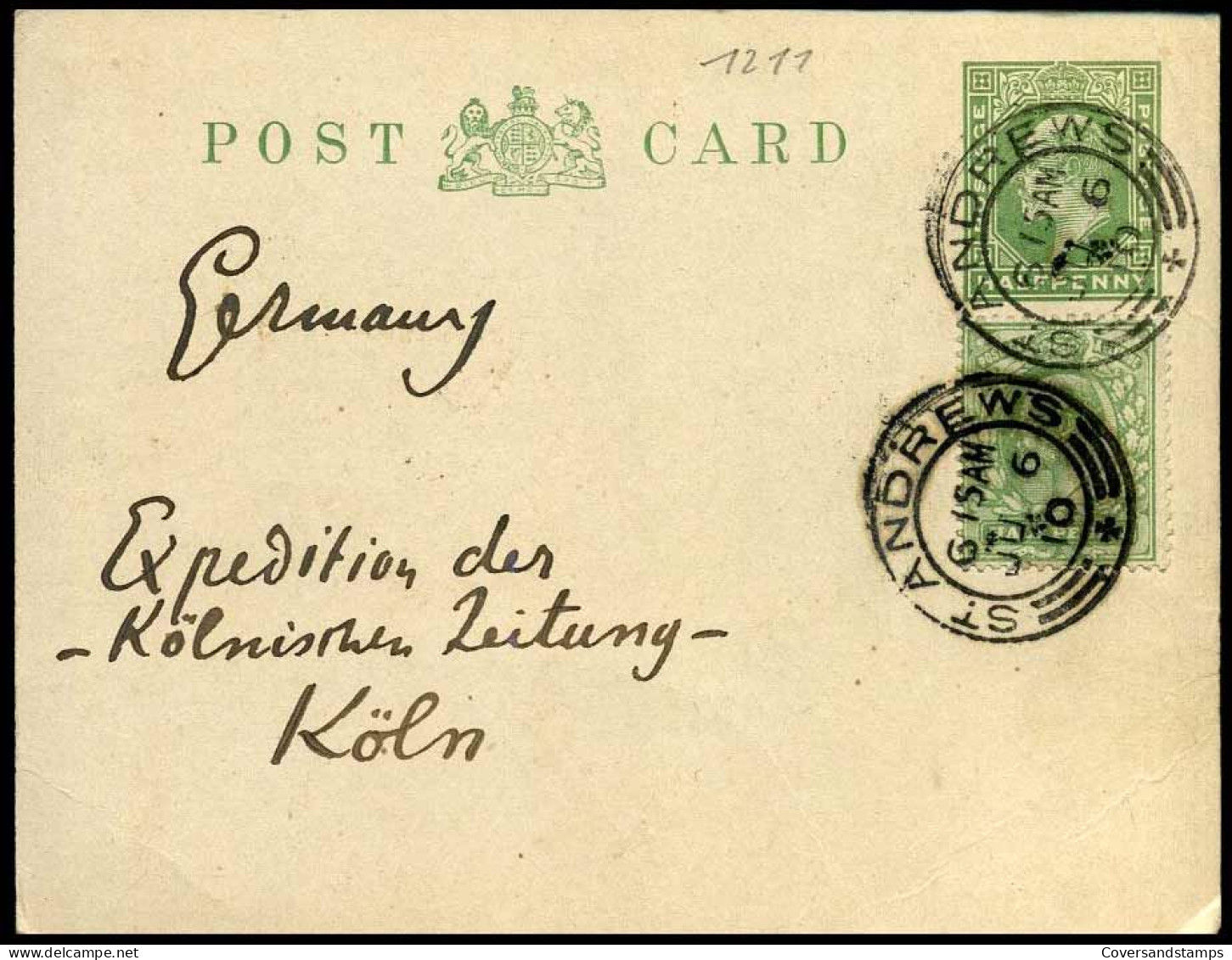 Postcard From St.-Andrews, Scotland To Köln, Germany - 06/06/1910 - Entiers Postaux