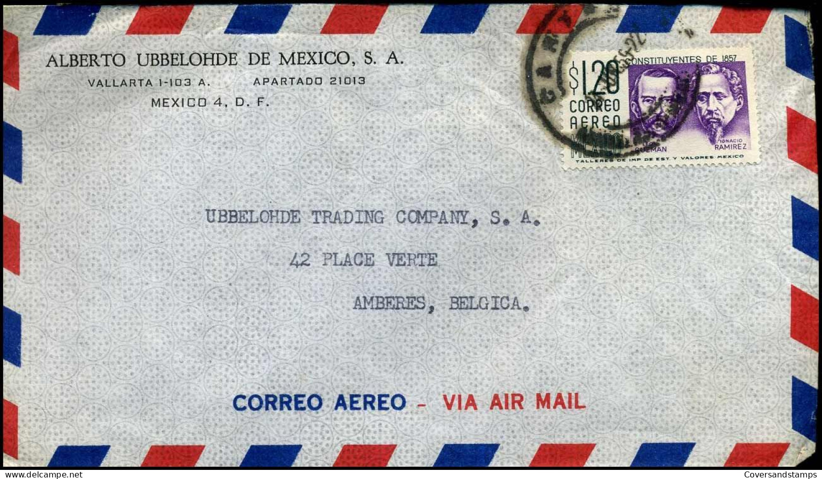 Cover To Antwerp, Belgium - 'Alberto Ubbelohde De Mexico S.A.' - Mexique