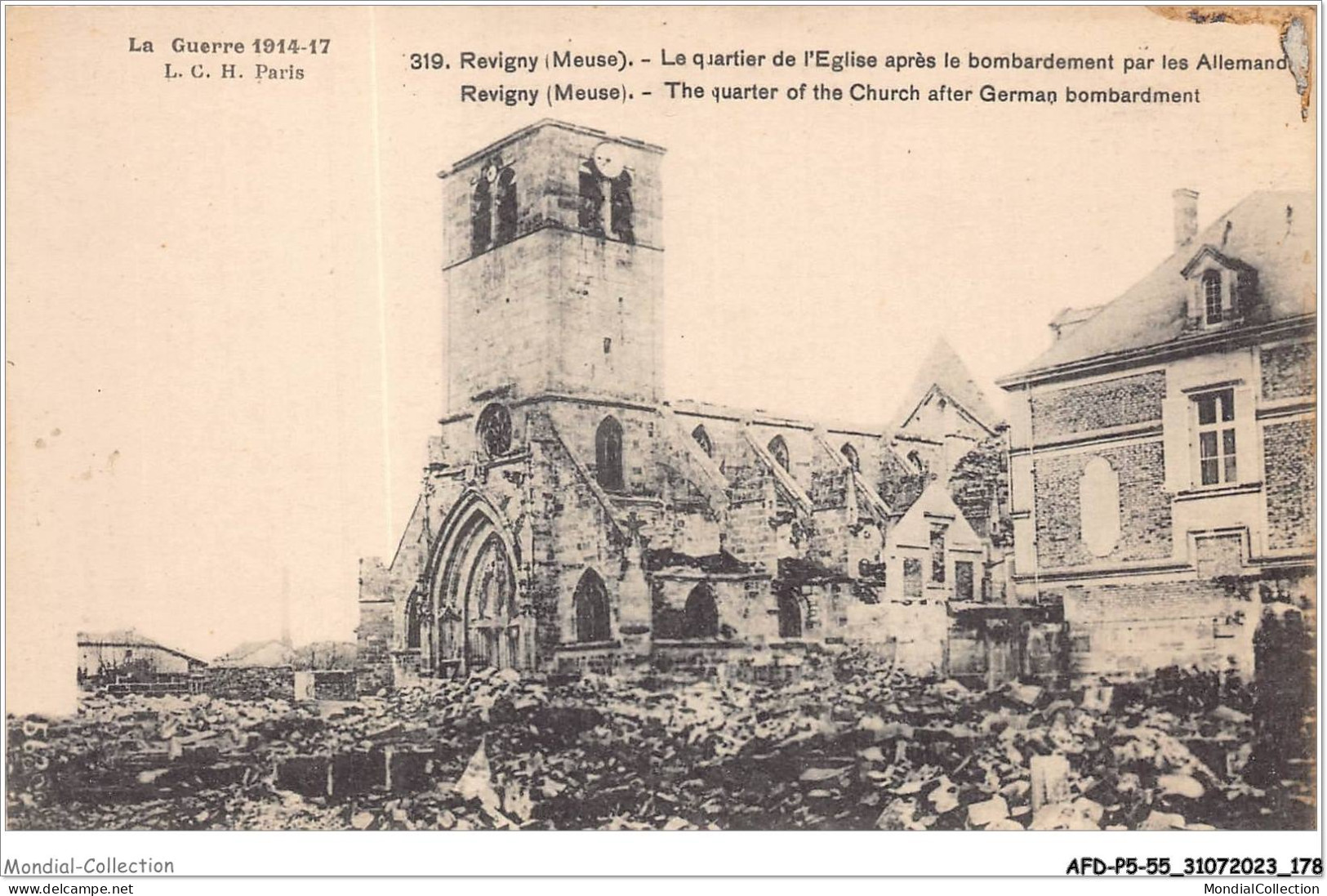 AFDP5-55-0585 - LA GUERRE 1914-17 - REVIGNY - Le Quartier De L'eglise Après Le Bombardement Par Les Allemands  - Revigny Sur Ornain