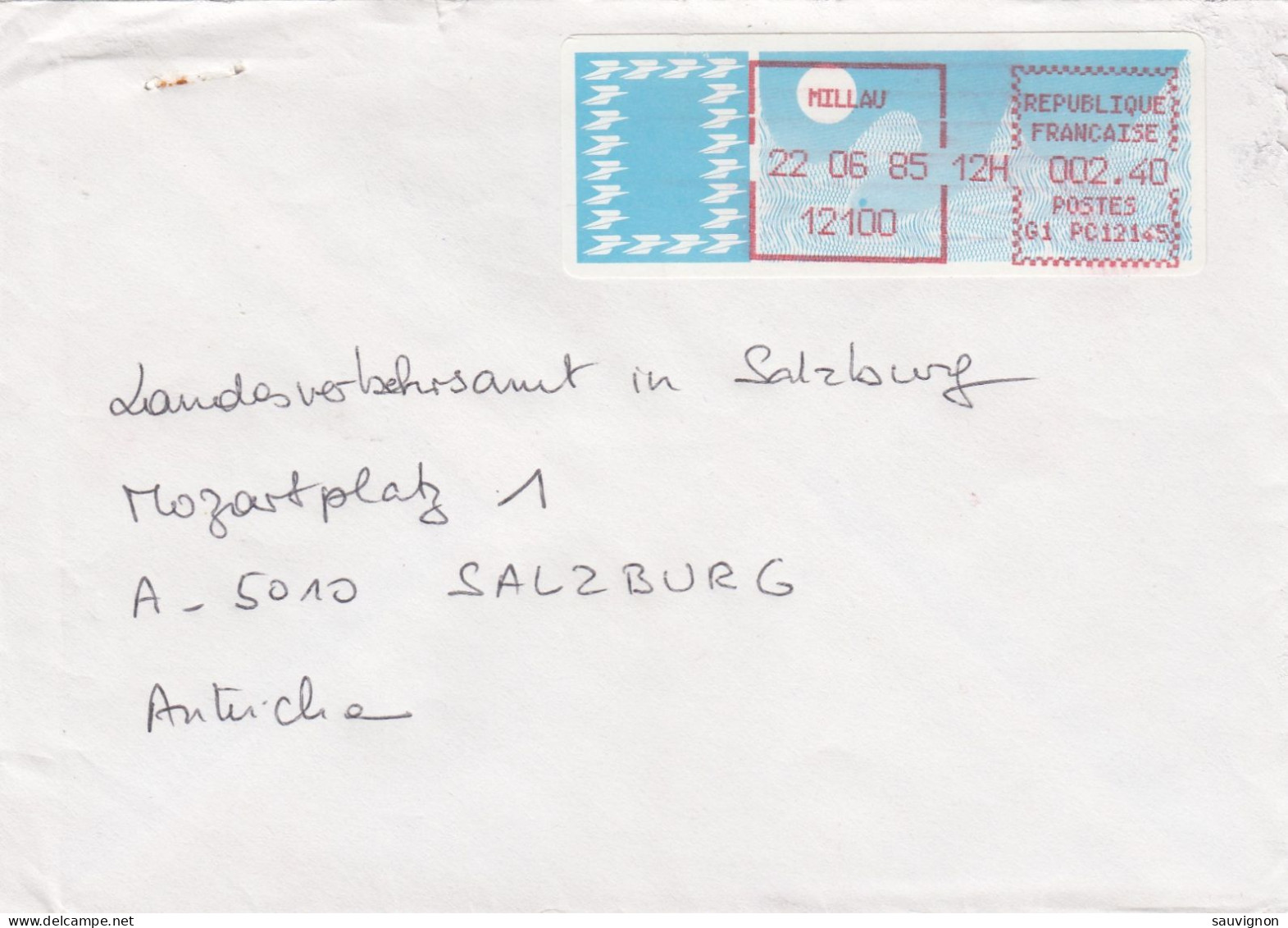 France. Nice Letter From Milleau To Salzburg, Austria With ATM Michel 6, 1982 - 1985 Papier « Carrier »