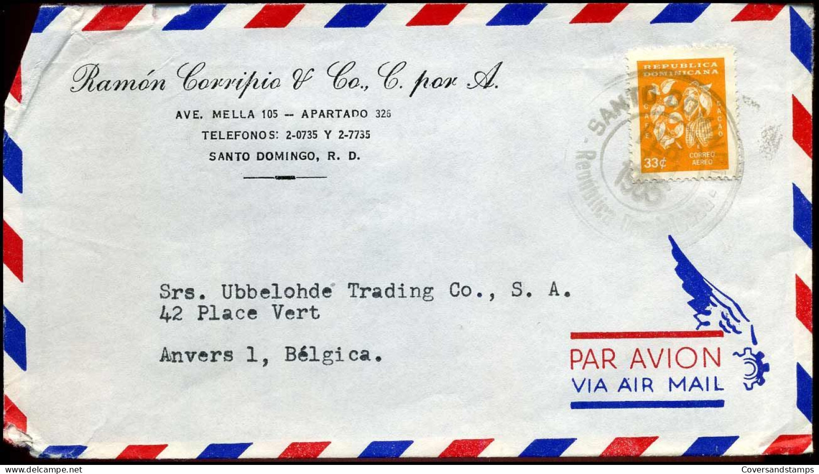 Cover To Antwerp, Belgium - ' Tamon Dorripio V Co., C. Por A., Santa Domingo' - Dominicaine (République)