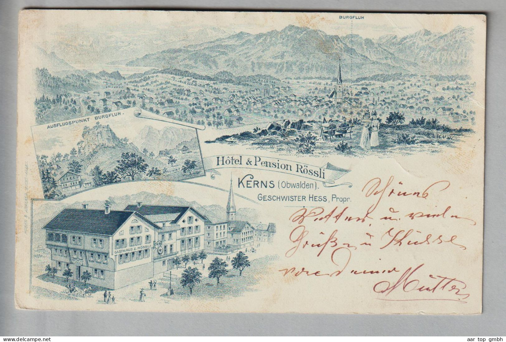 CH OW Kerns 1900-08-02 (Kägiswil)  Strichlitho Hotel Rössli Huber&Anacker - Kerns