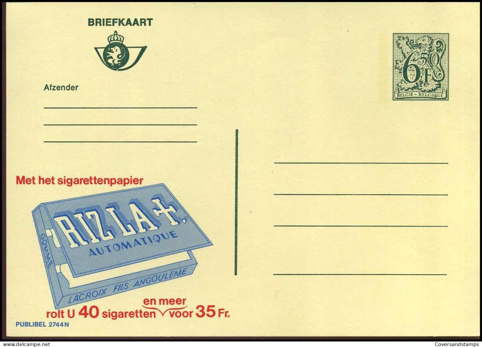 Briefkaart - Rizla - Publibel 2744 N - Publibels