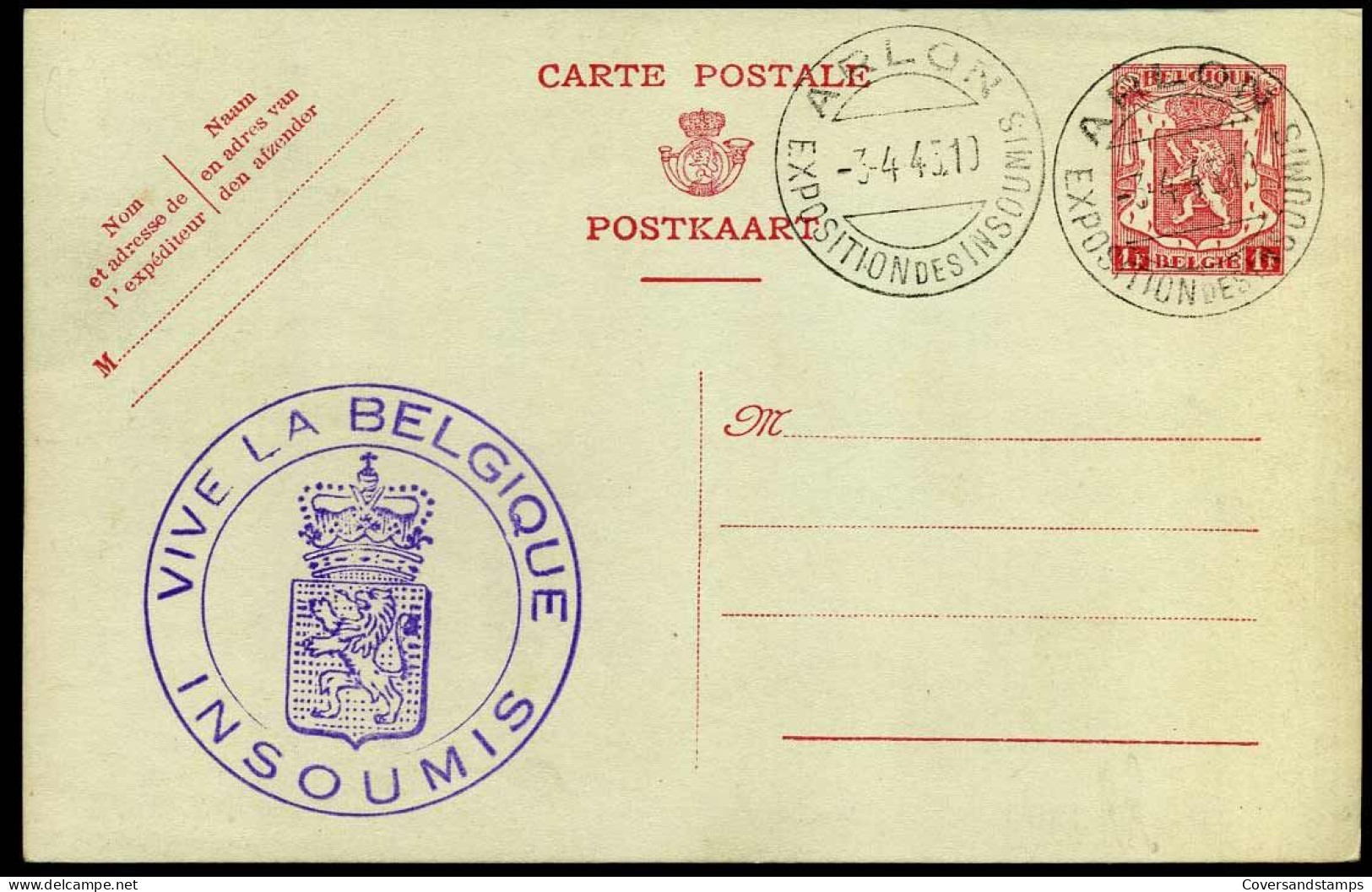 Postkaart / Carte Postale - 'Vive La Belgique Insoumis' - Exposition Des Insoumis Arlon - Cartes Postales 1934-1951