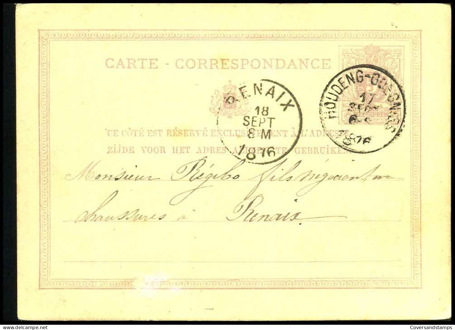 Carte Postale Van Houdeng-Goegnies Naar Renaix - Cartoline 1871-1909