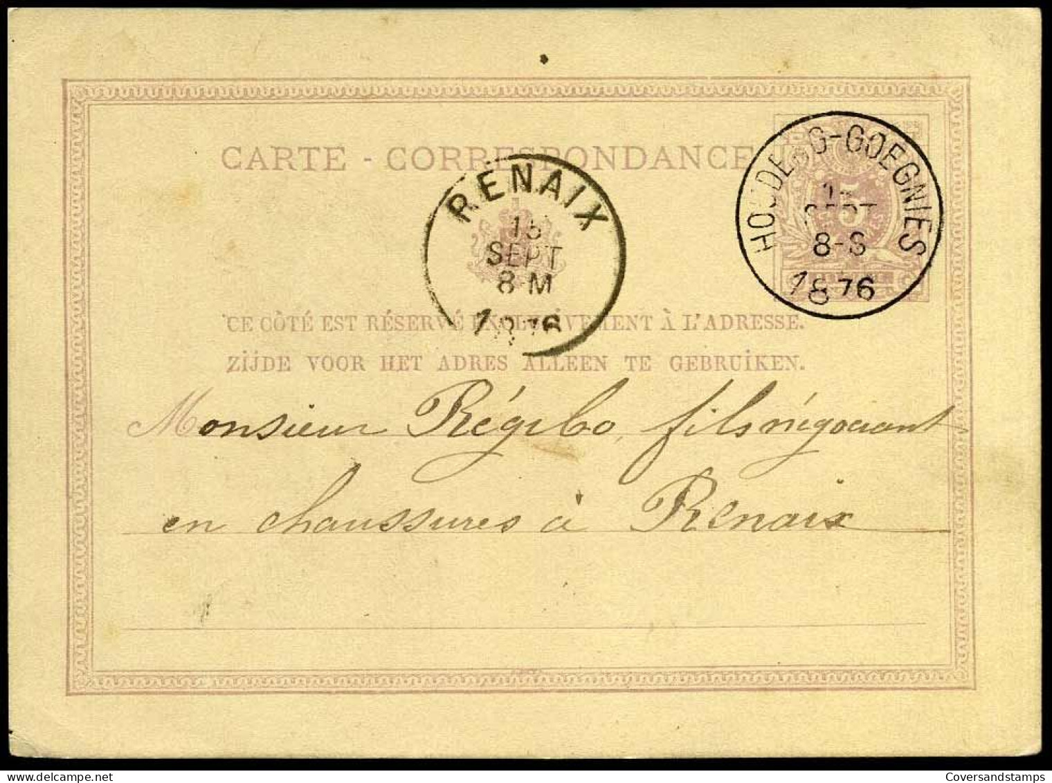 Carte Correspondance - Van Hoedeng-Goegnies Naar Renaix - Cartoline 1871-1909