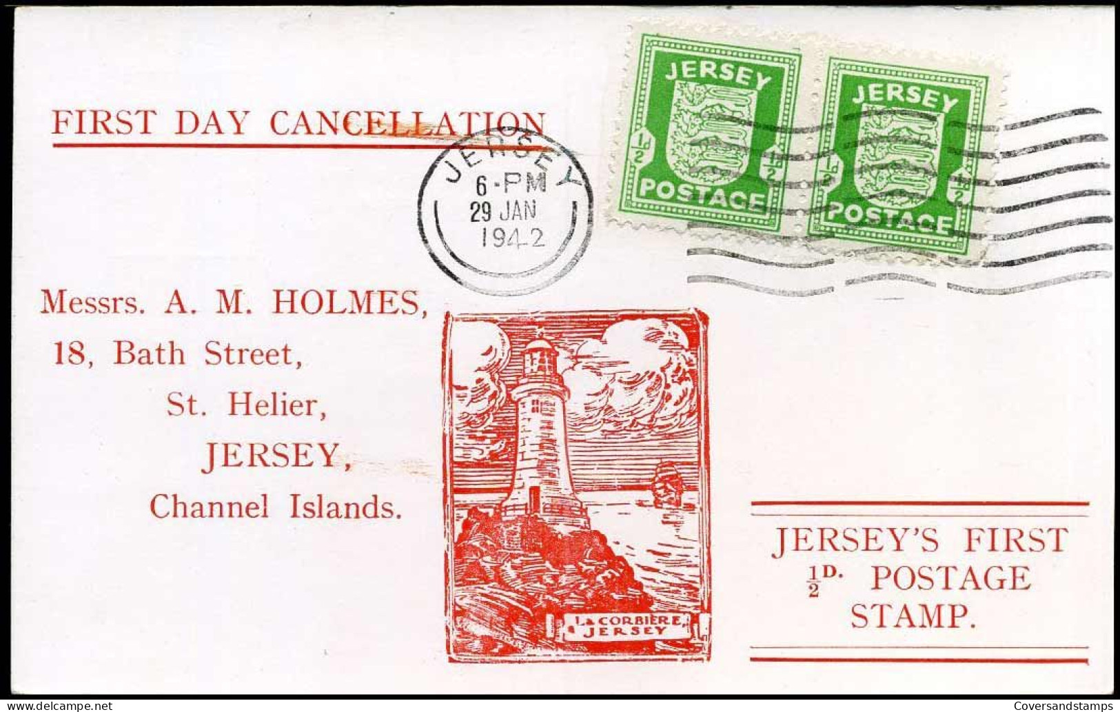 Postcard - First Day Cancellation - Jersey's First 1/2 D Postage Stamp - Jersey
