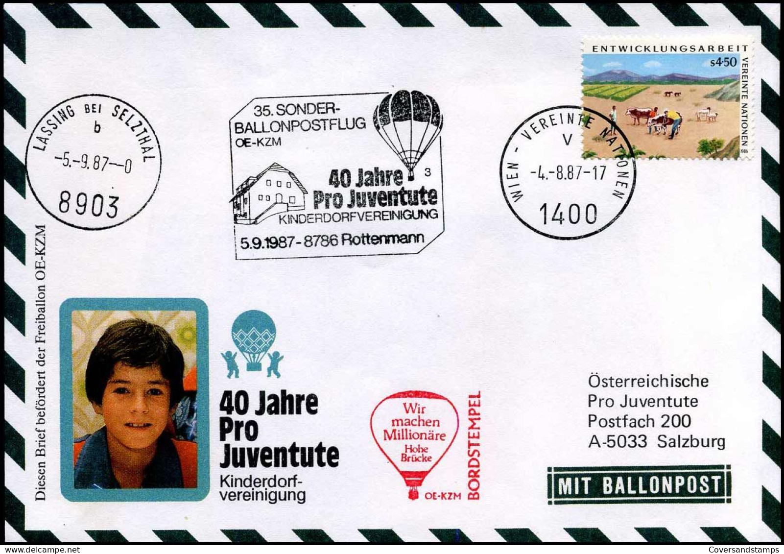 40 Jahre Pro Juventute - Mit Ballonpost - Bordstempel : OE-KZM - Otros & Sin Clasificación