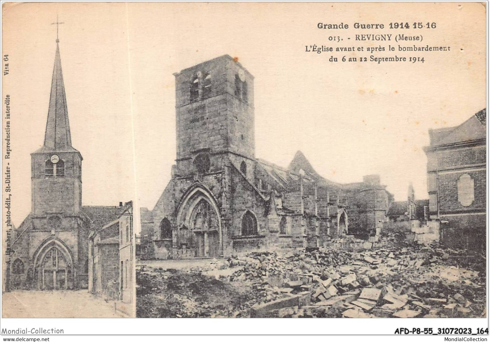 AFDP8-55-0913 - Grande Guerre 1914-15-16 - REVIGNY - L'église Avant Et Après Le Bombardement Du 6 Au 12 Septembre 1914 - Revigny Sur Ornain