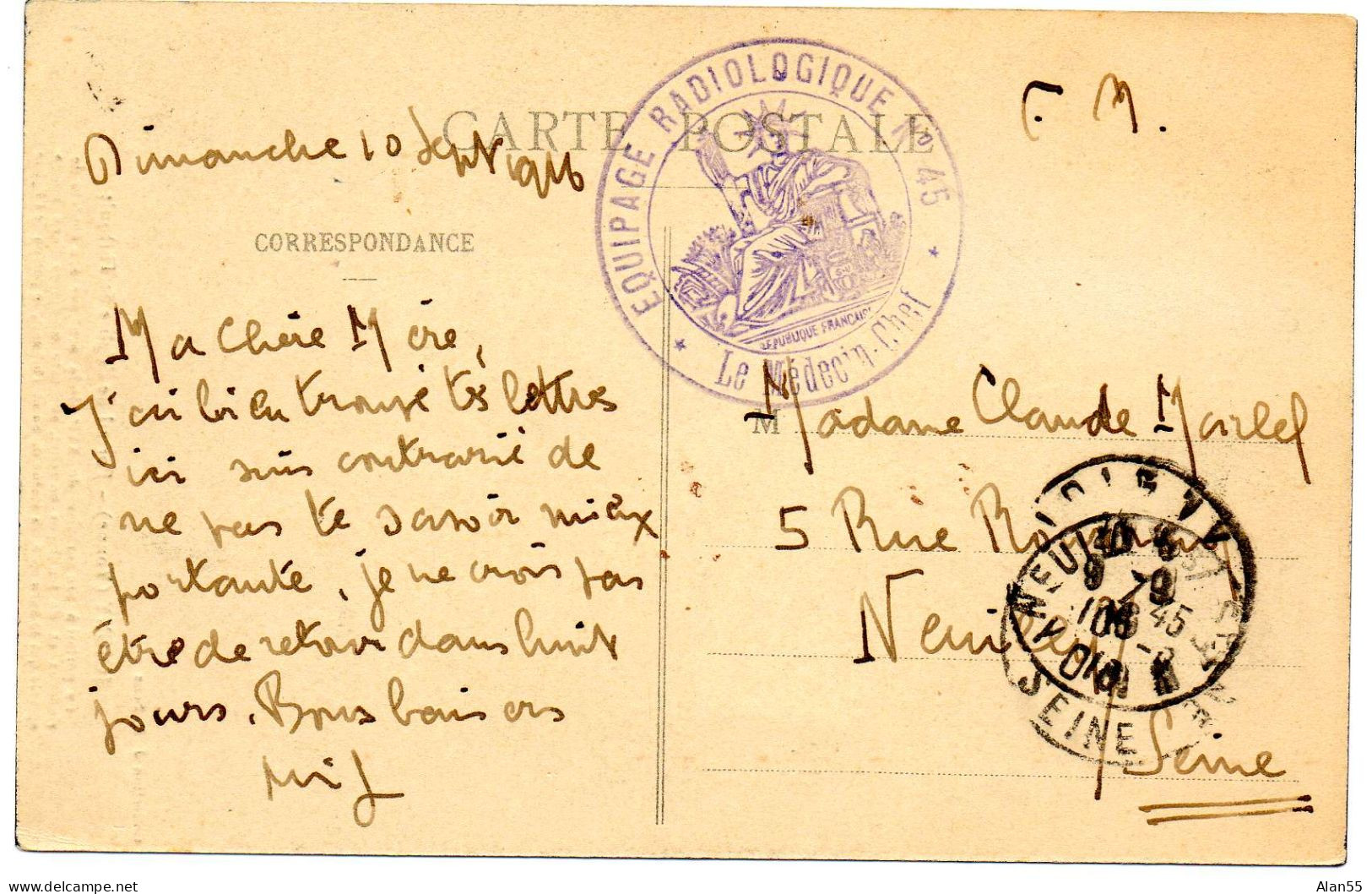 FRANCE.1916. RARE "EQUIPAGE RADIOLOGIQUE N°45".JOIGNY (YONNE). - 1. Weltkrieg 1914-1918