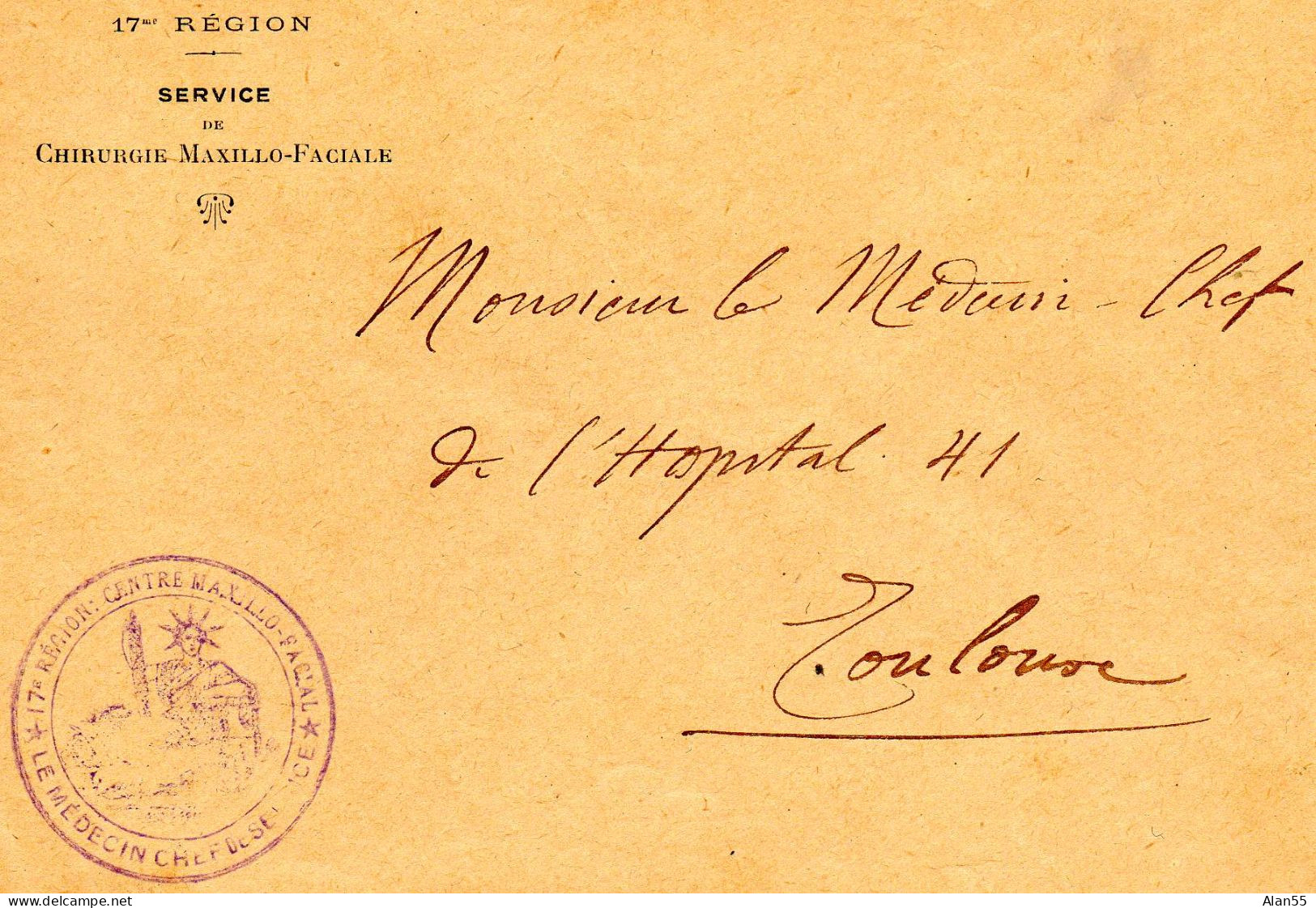 FRANCE.1915?.FM. "CENTRE MAXILLO FACIAL  /17e REGION" .TOULOUSE (HAUTE GARONNE) - Militaria