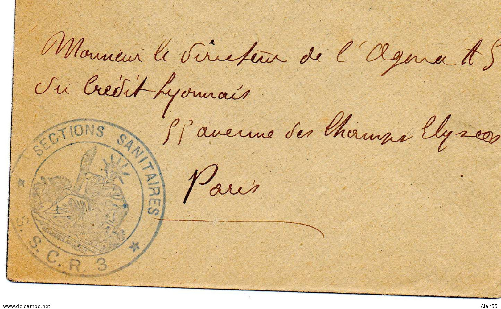 FRANCE.191?.FM."SECTION SANITAIRE /S.S.C.R.N°3".(CROIX-ROUGE). (20eESCADRON DU TRAIN).TRESOR ET POSTES N°104. - Oorlog 1914-18