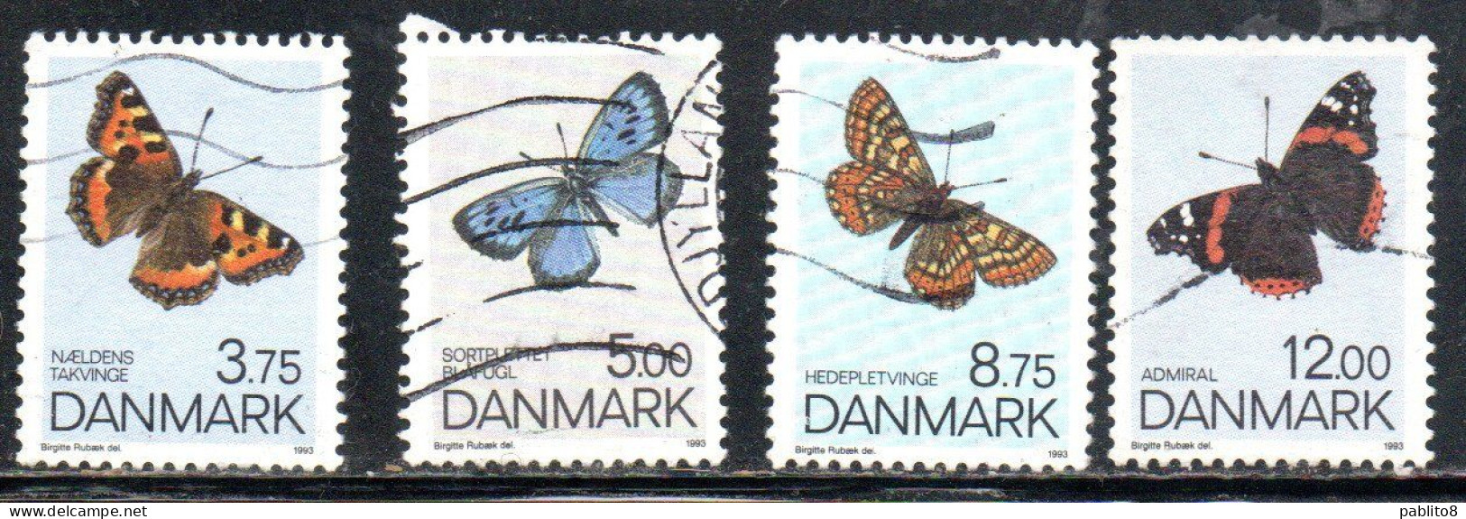 DANEMARK DANMARK DENMARK DANIMARCA 1993 BUTTEFLIES PAPILLONS FARFALLE COMPLETE SET SERIE COMPLETA USED USATO OBLITERE' - Oblitérés