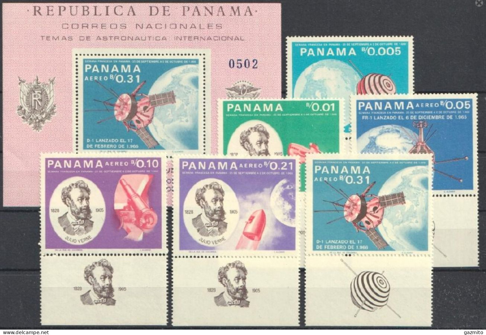 Panama 1966, Verne, Space, Submarine, 6val +BF - Escritores