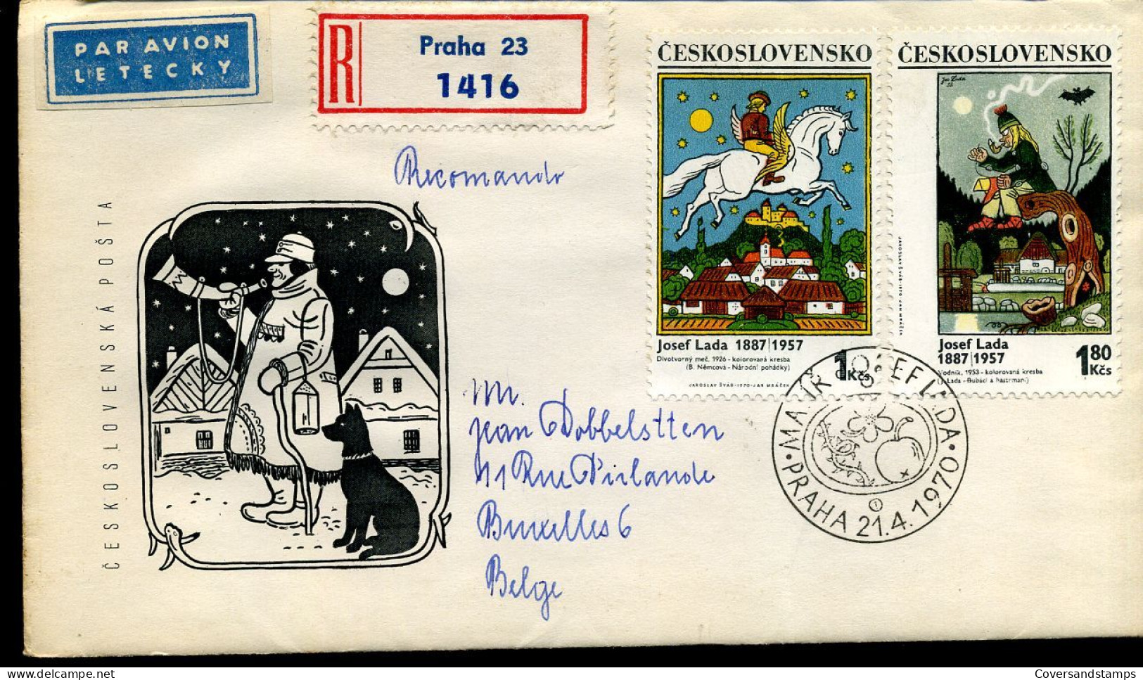 Registered Cover From Prague To Brussels, Belgium - Lettres & Documents