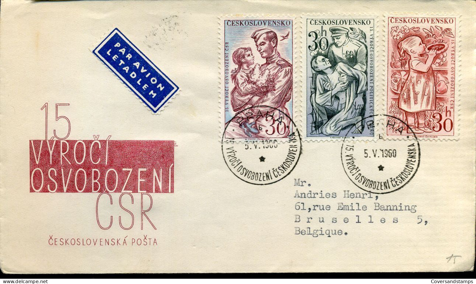 Cover From Prague To Brussels, Belgium - Lettres & Documents