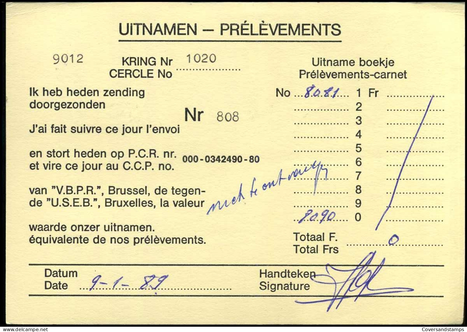 Postkaart / Carte Postal - 'Uitnamen - Prélèvements' - Covers & Documents