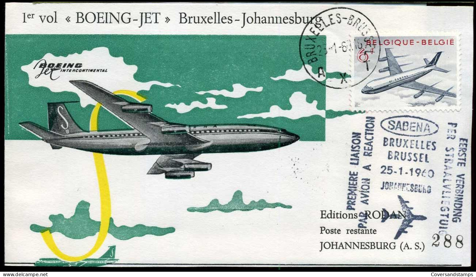 First Flight Boeing-Jet Brussel-Johannesburg - SABENA - Cartas & Documentos