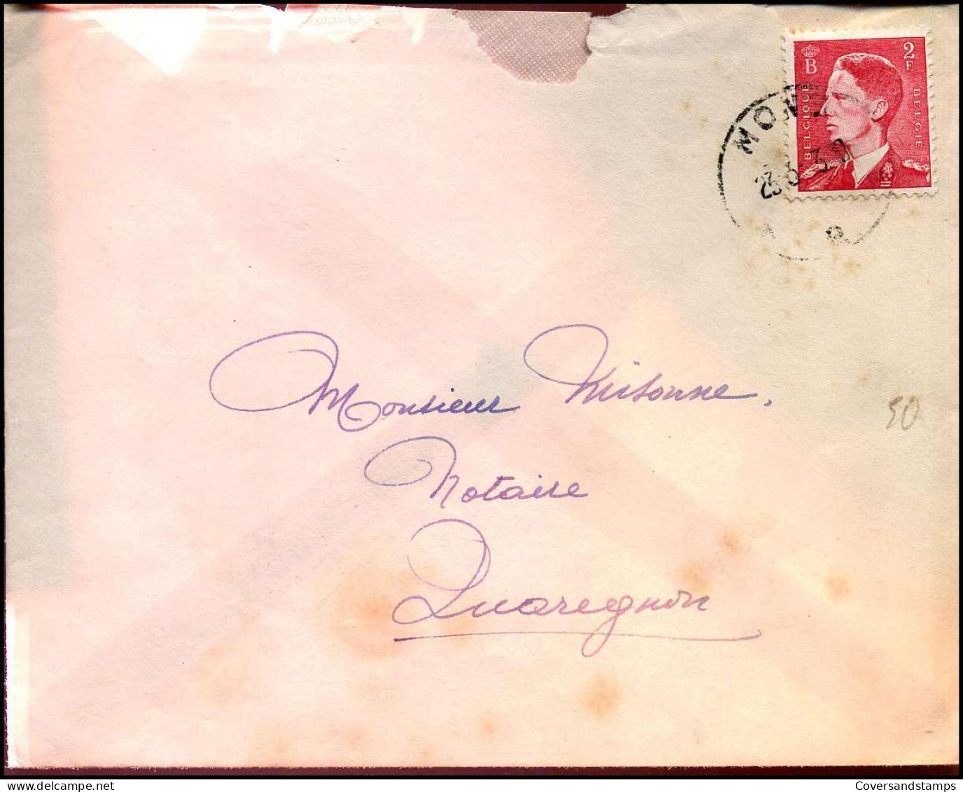 N° 910 Op Cover Naar Quaregnon - Lettres & Documents