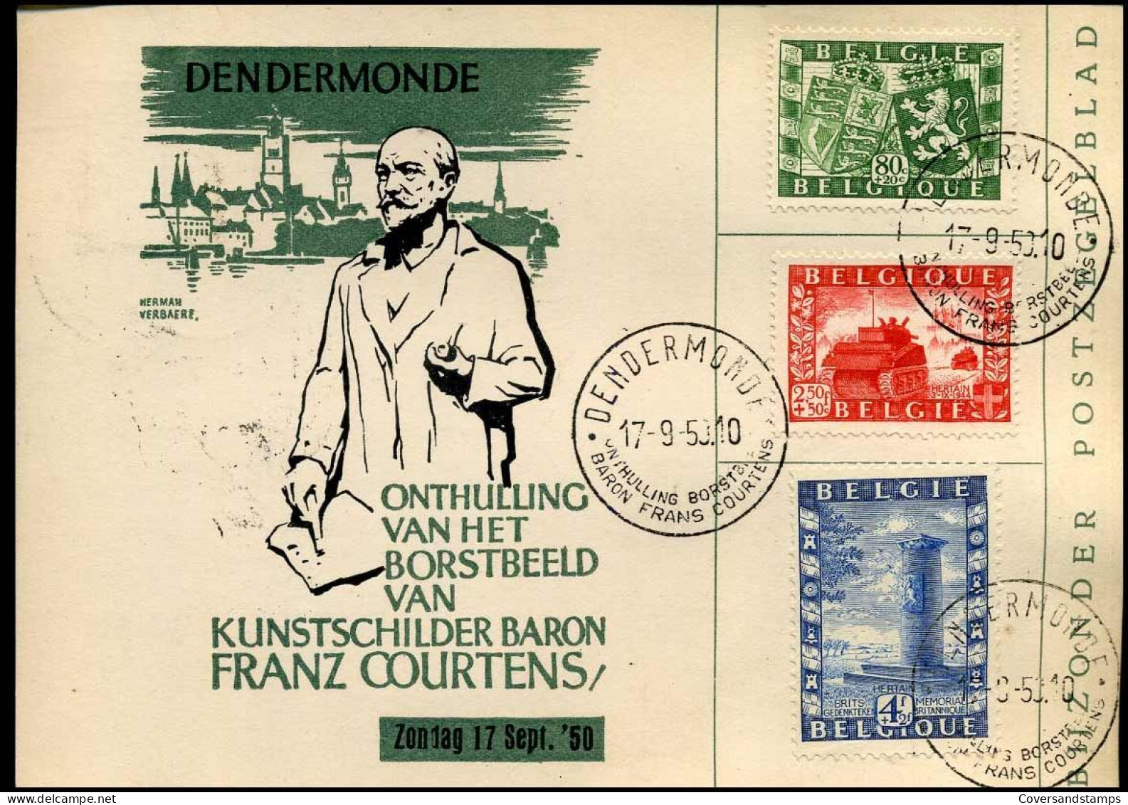 Bijzonder Postzegelblad 823/25 - Onthulling Borstbeeld Kunstschilder Baron Franz Courtens - Cartas & Documentos