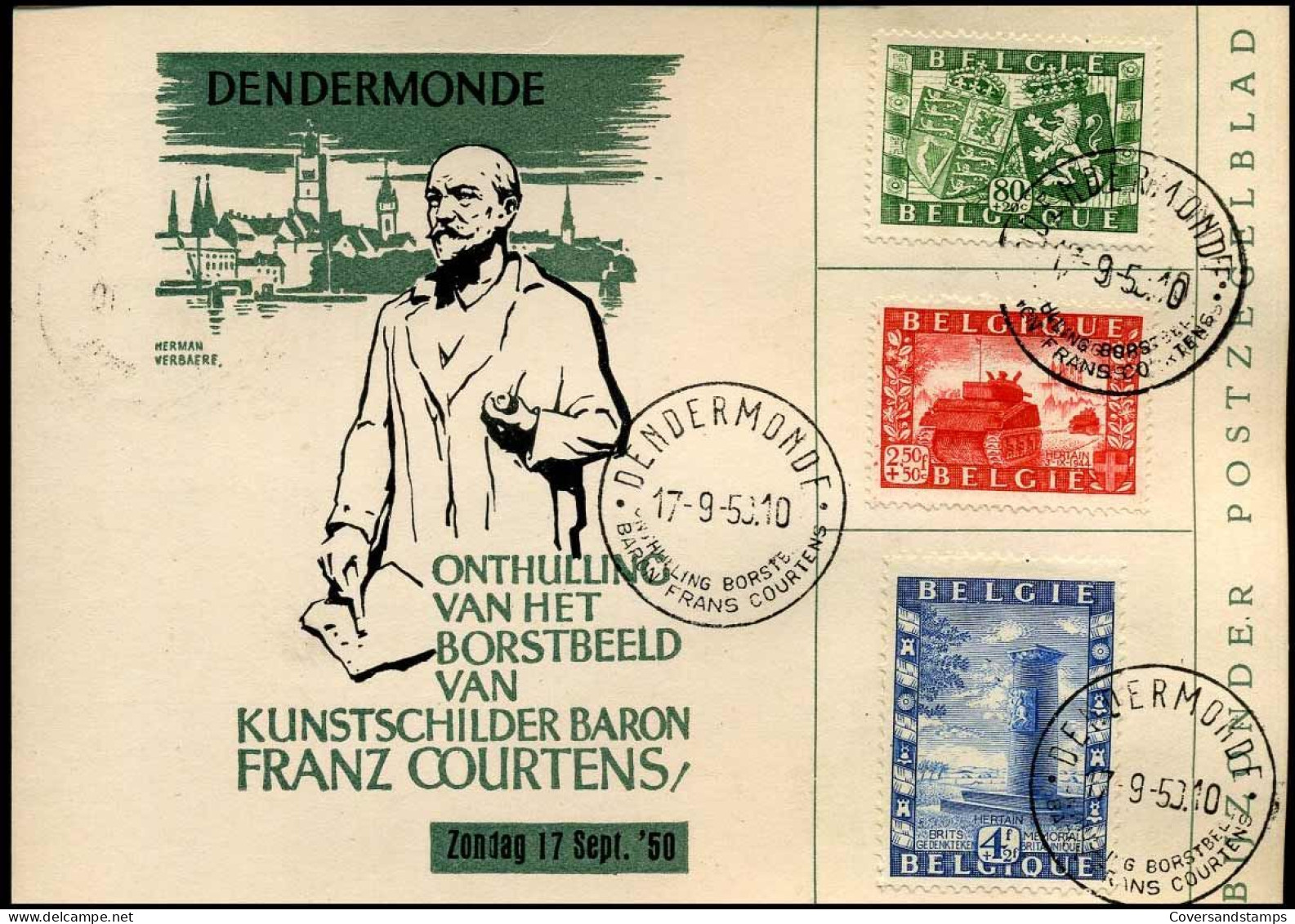 Bijzonder Postzegelblad 823/25 - Onthulling Borstbeeld Kunstschilder Baron Franz Courtens - Lettres & Documents
