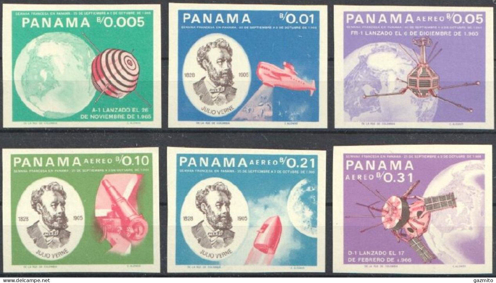 Panama 1966, Verne, Space, Submarine, 6val IMPERFORATED 10€ - Sous-marins