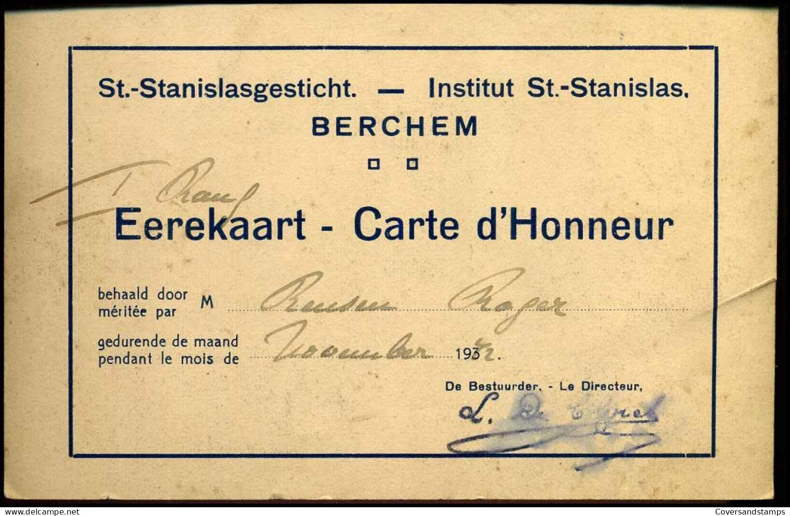 Eerekaart - Carte D'Honneur -- St.-Stanislasgesticht, Berchem - Cartes De Membre