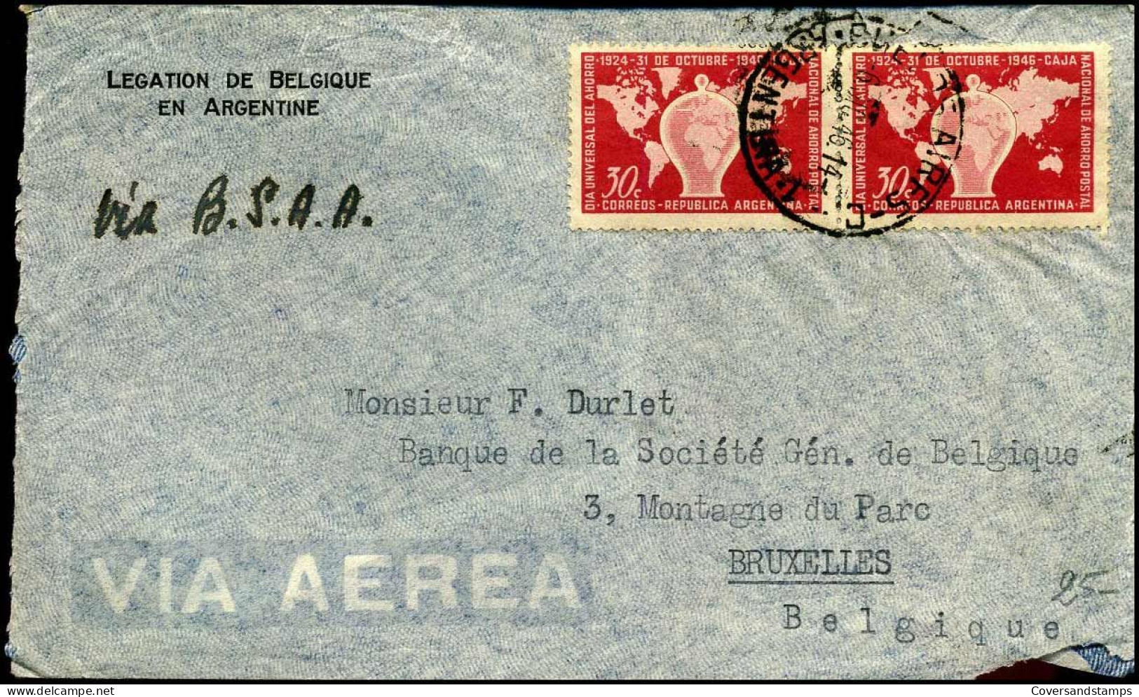 Cover To Brussels, Belgium - 'Legation De Belgique En Argentinie' - Covers & Documents