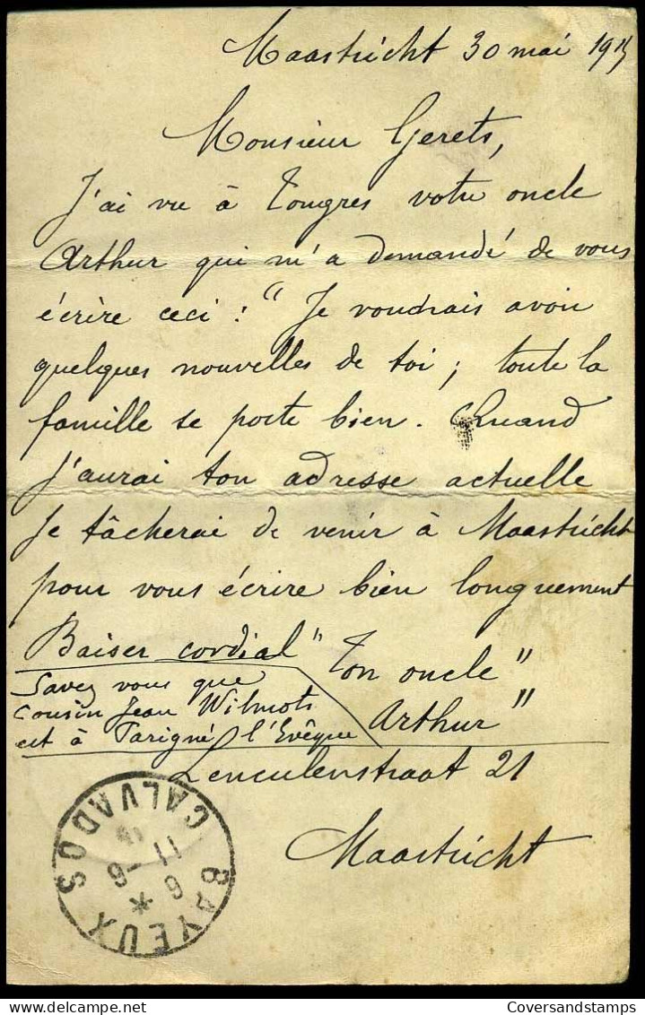 Briefkaart Van Maastricht Naar Bayeux, Calvados, Frankrijk - Briefe U. Dokumente