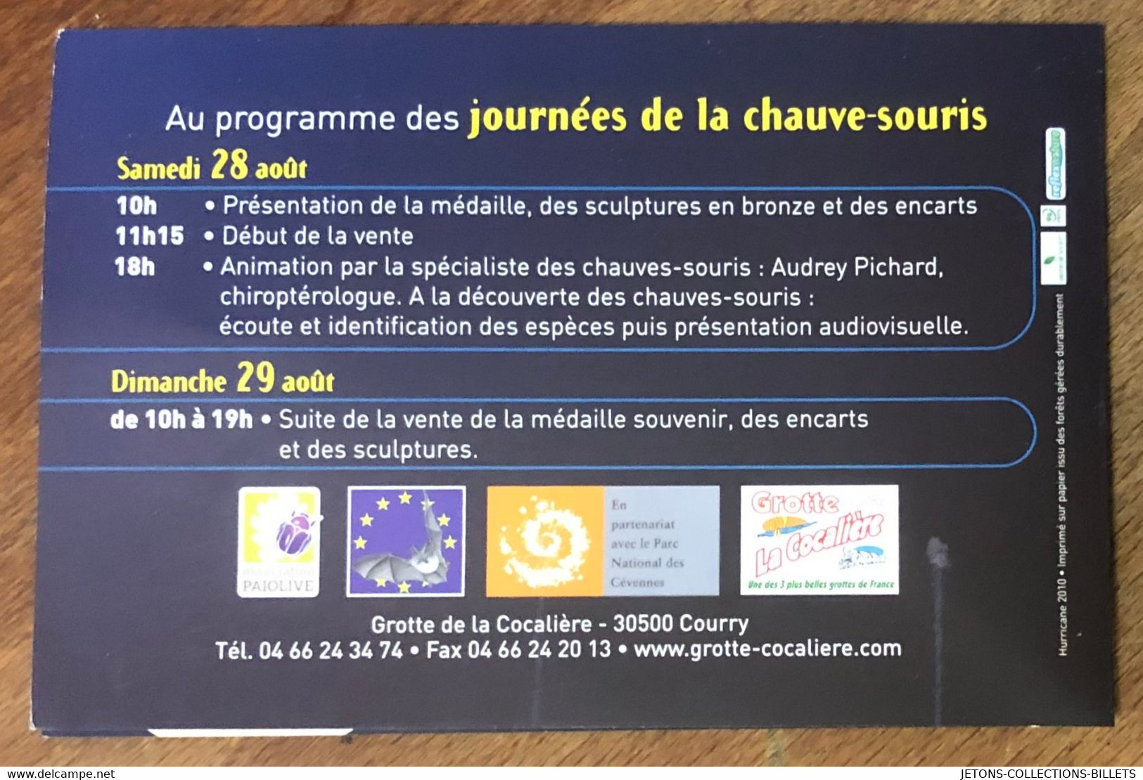 30 COURRY GROTTE DE LA COCALIÈRE CHAUVE-SOURIS + ENCART MDP 2010 MÉDAILLE MONNAIE DE PARIS JETON MEDALS COINS TOKENS - 2010