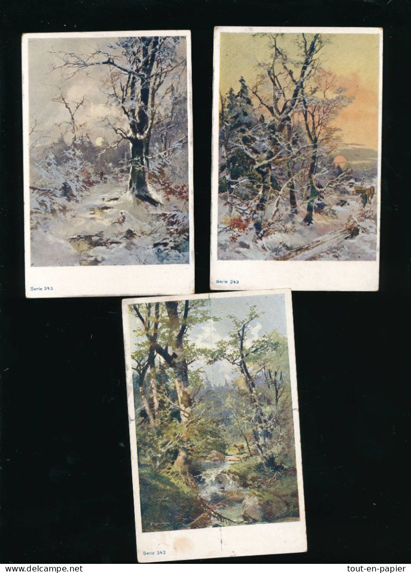 CPSM Art Peinture - Lot 3 Cartes Signées T. CUGGENBERGER , Paysages Arbres  Série 343 - Malerei & Gemälde