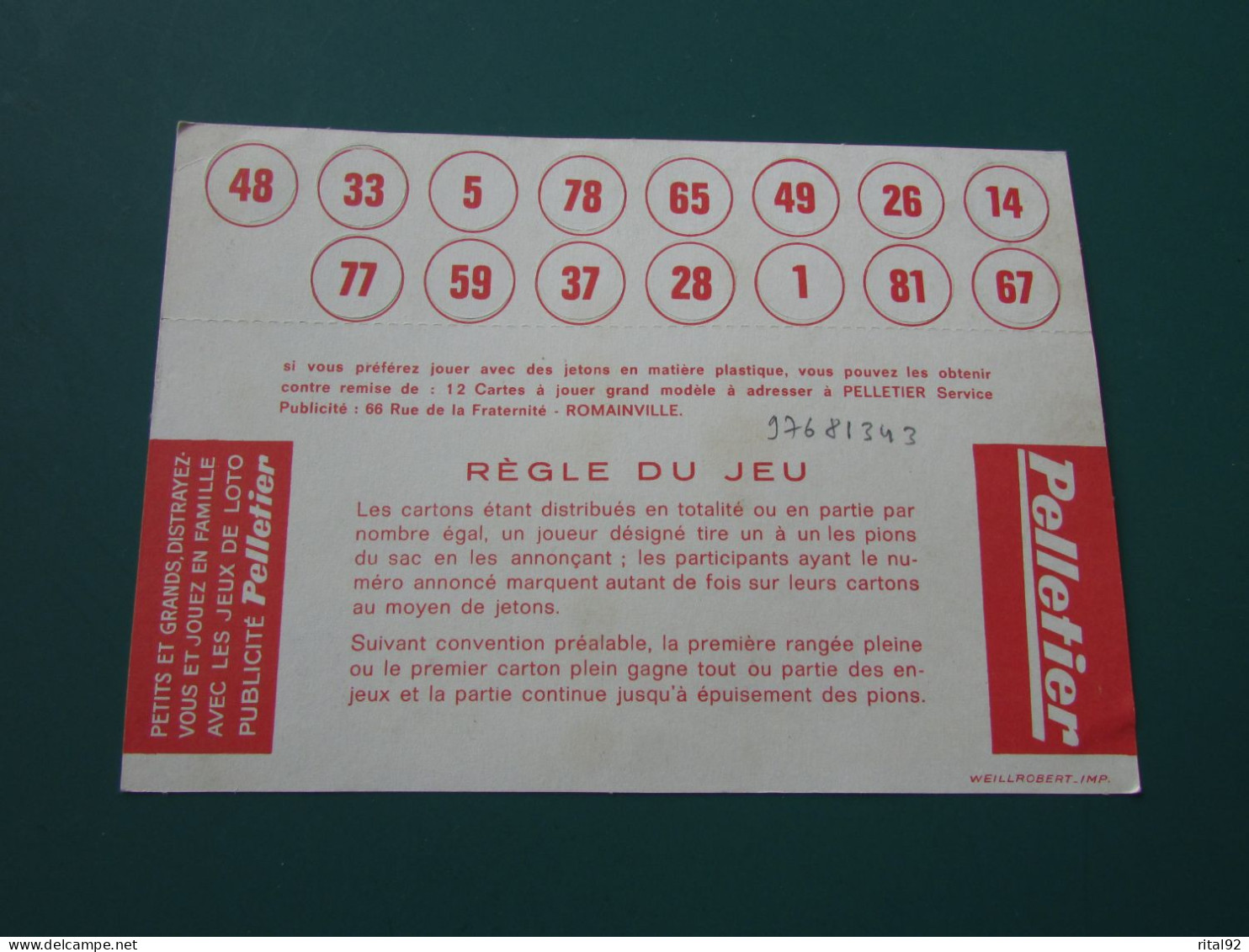 Feuille Cartonné De Jeux De LOTO "Biscottes PELLETIER" Années 50/60 - Autres & Non Classés