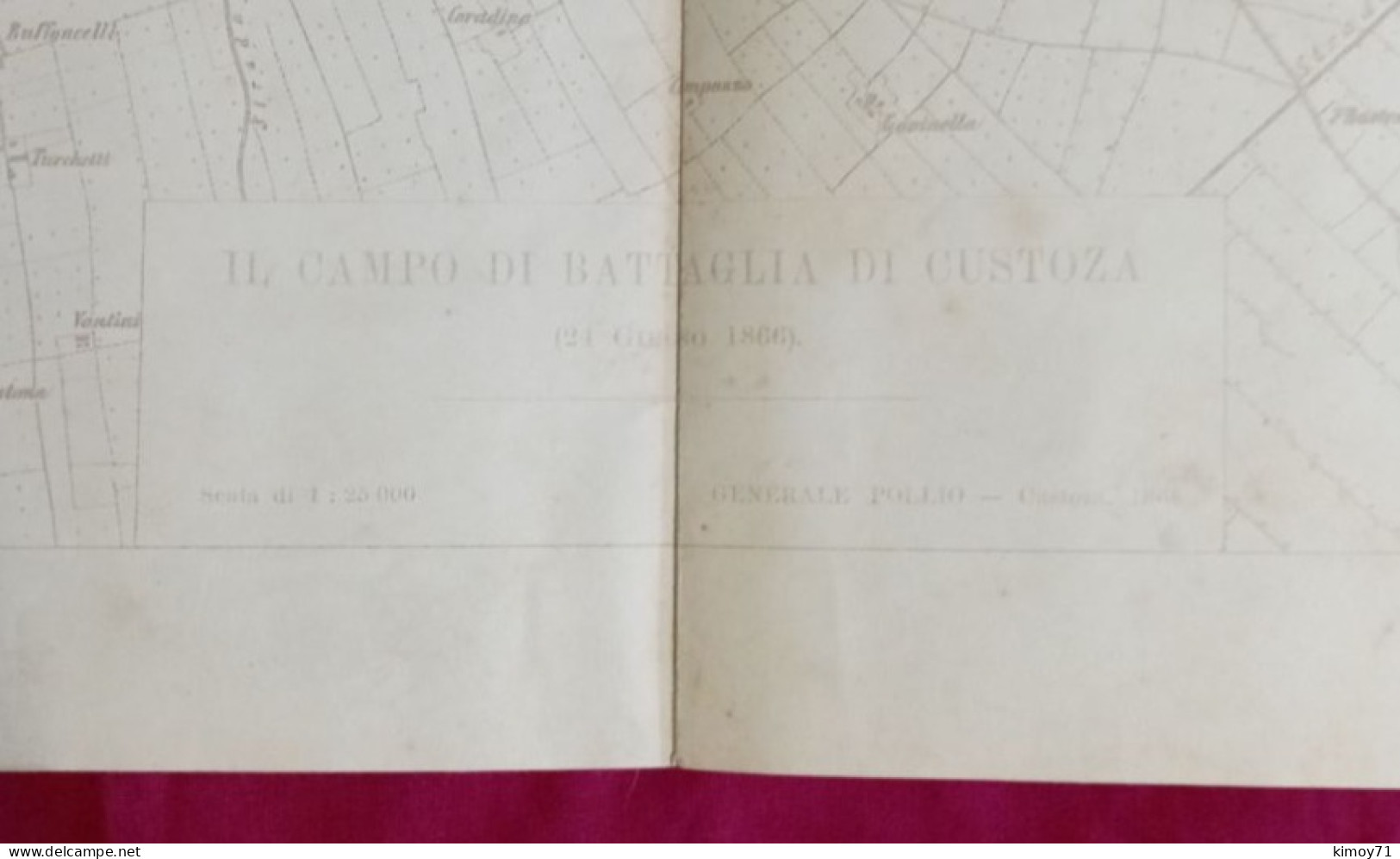 Carta Geografica Campo Di Battaglia Di Custoza (Veneto - Verona) 1866 - Cartes Géographiques