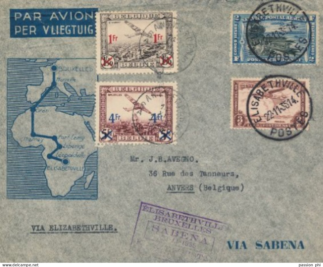 BELGIAN CONGO PREMIER VOL ALLER RETOUR D'ANVERS E/VILLE 1935 - Lettres & Documents