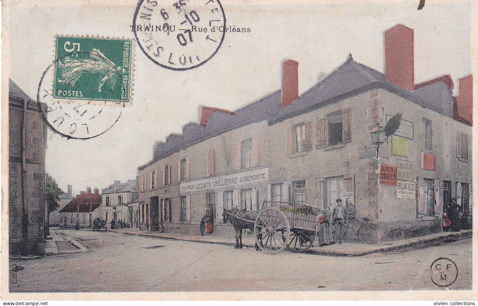 Trainou (45 Loiret) Rue D'Orléans - L'épicerie Et Le Couvreur Aubergiste - édit. Masson CFM Circulée 1907 - Sonstige & Ohne Zuordnung