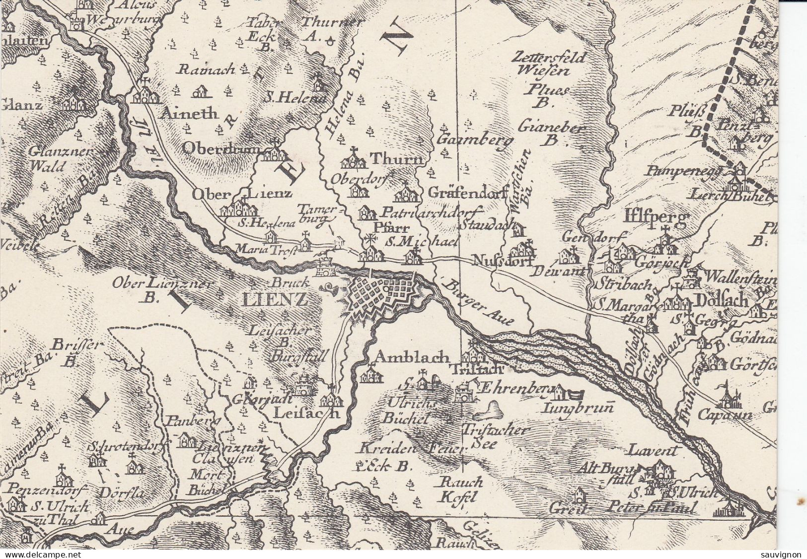LIENZ. Ausschnitt Aus Dem Tirol-Atlas Von Peter Anich 1769/74 Mit Passendem Sonderstempel, Um 1976 - Lienz