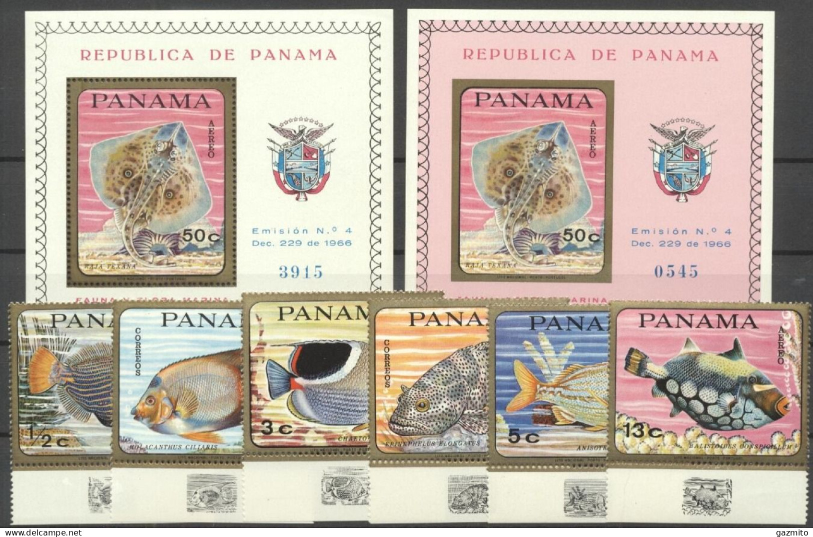 Panama 1968, Fishes, 6val +BF+BF IMPERFORATED - Panama