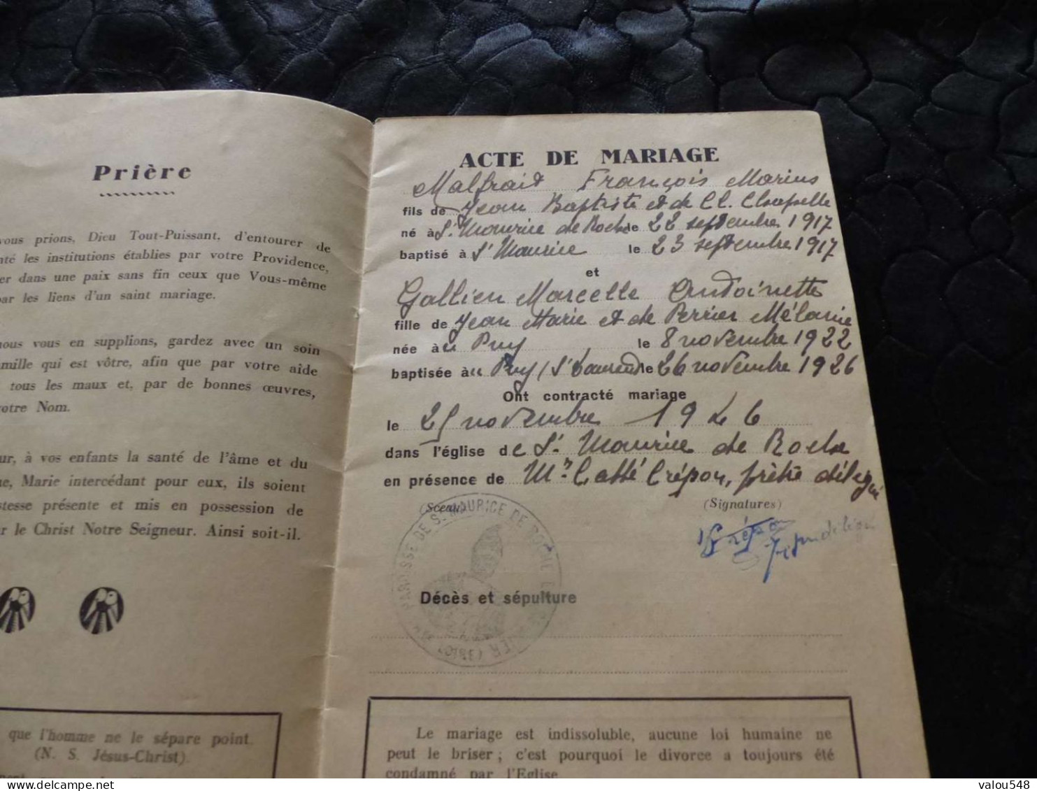 VP-95 , Livret De Famille Catholique , Diocèse Du Puy-en-Velay, 1946 - Documents Historiques