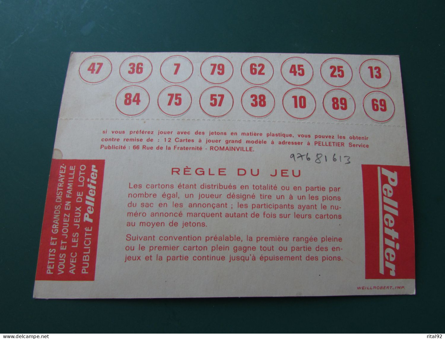 Feuille Cartonné De Jeux De LOTO "Biscottes PELLETIER" Années 50/60 - Other & Unclassified