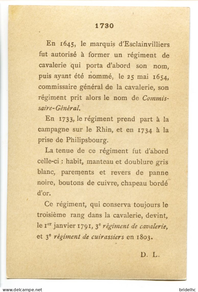 Image Cuirassiers 1730 Eugène Titeux 3ème Régiment - Autres & Non Classés