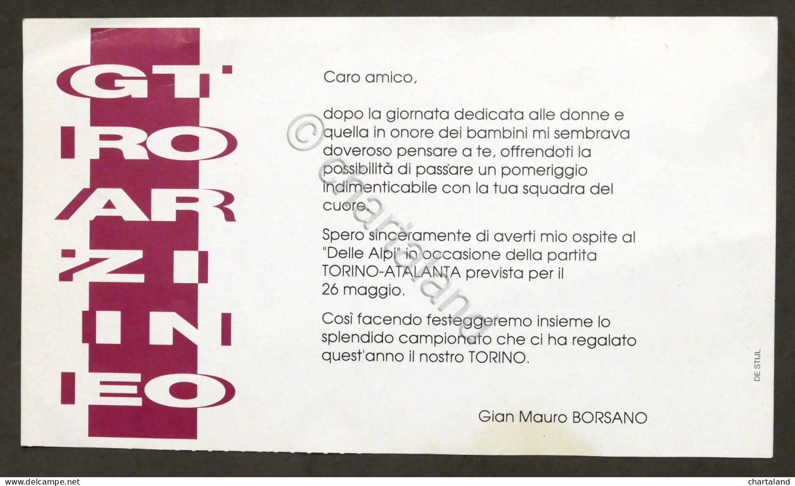 Calcio - Volantino Invito Alla Partita Torino - Atalanta - 26 Maggio 1991  - Publicités