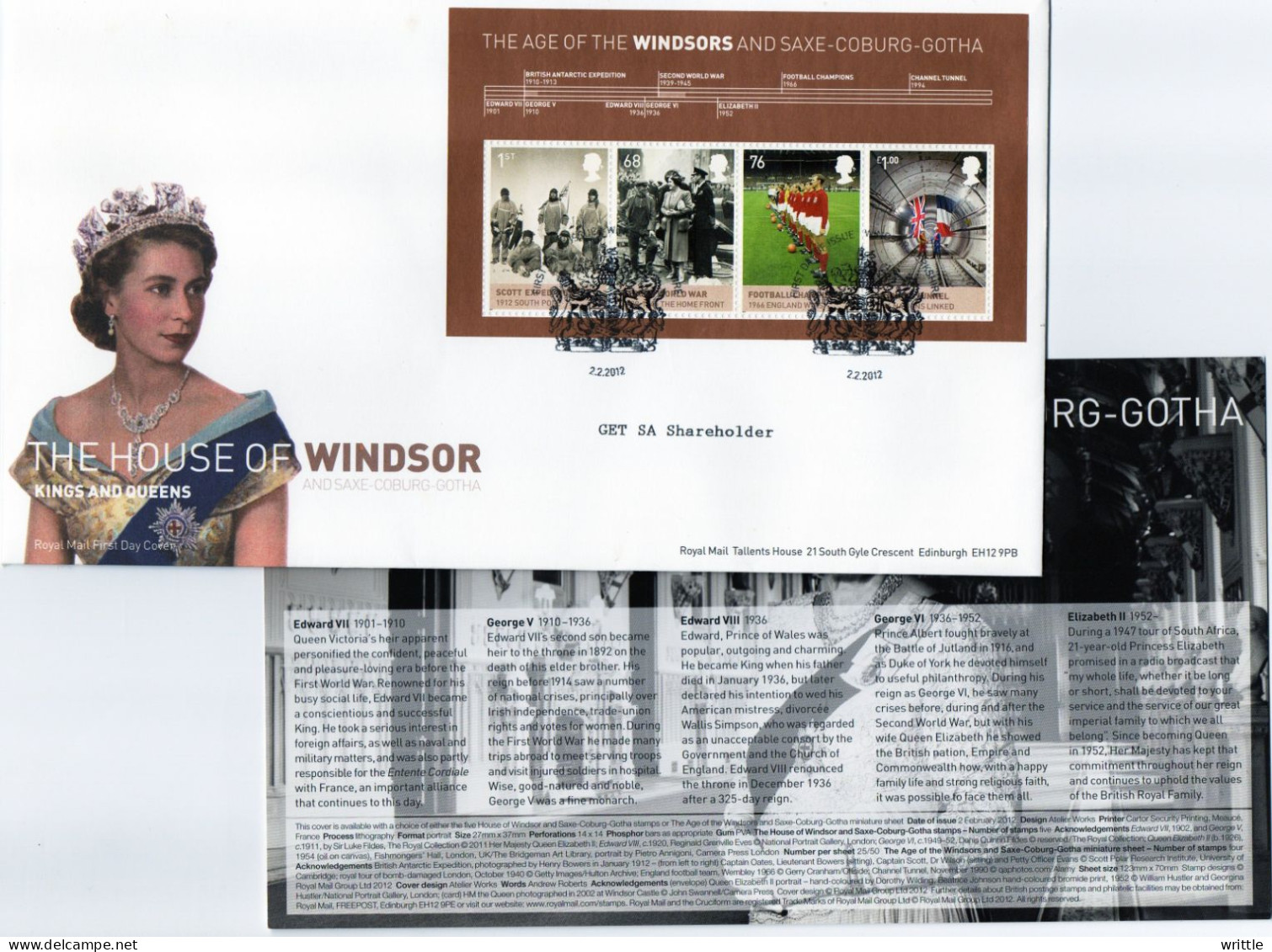 Grande Bretagne Lot 1 FDC The House Of Windsor Bloc 2012 - 2011-2020 Ediciones Decimales