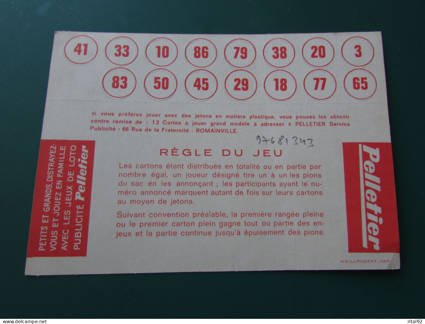 Feuille Cartonné De Jeux De LOTO "Biscottes PELLETIER" Années 50/60 - Autres & Non Classés